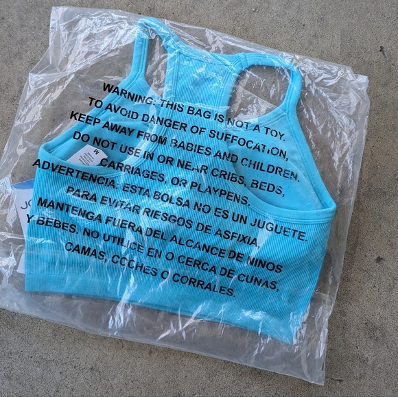 Jockey Essentials Cyan Blue Racerback Seamfree Jersey Ribbed Sports Bra NWT - Picture 12 of 12